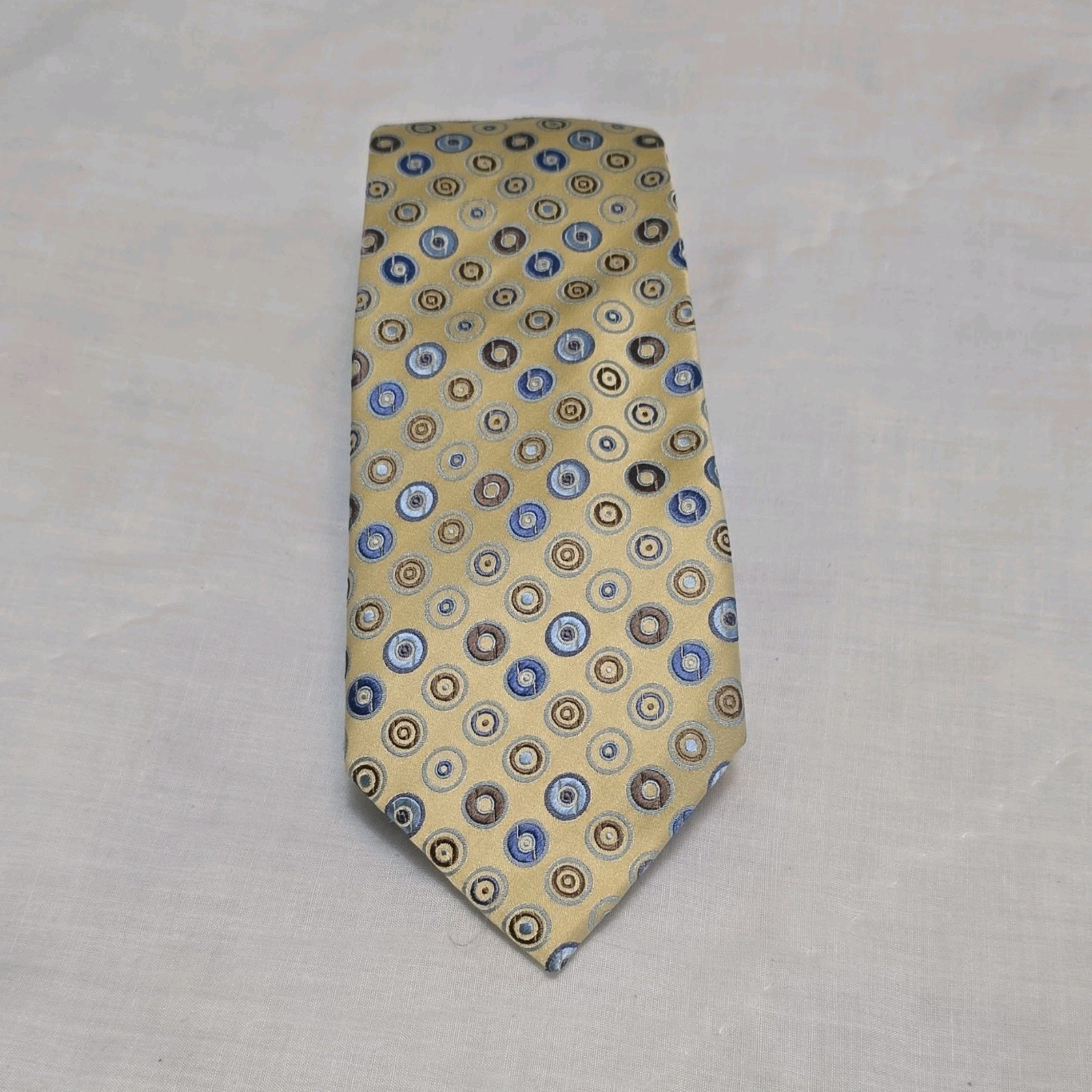 Ben Sherman Mens 100 Silk Woven Geometric Tie Yellow Blue Brown